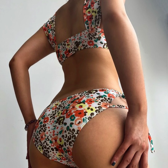 Boho Floral leopard Print Tie Side Bikini Beach Swim - Picture 3 of 6